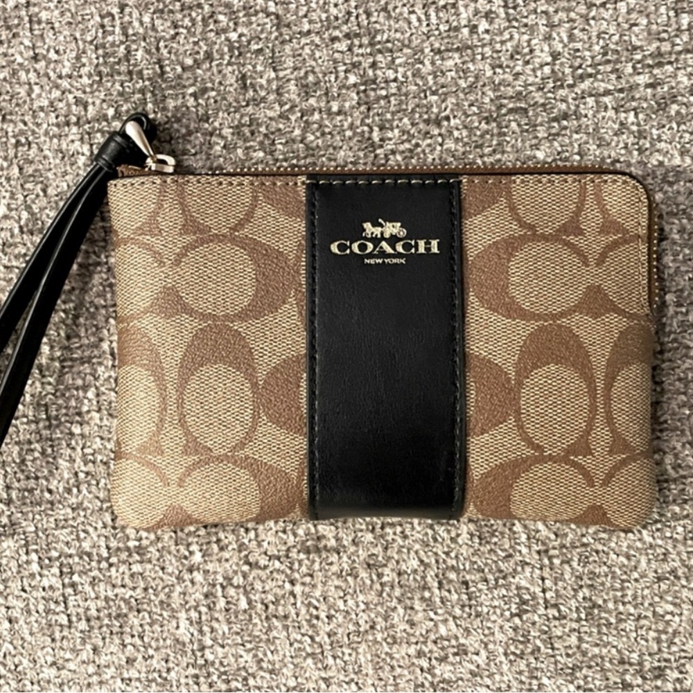Coach Signature Brown and Black Wristlet